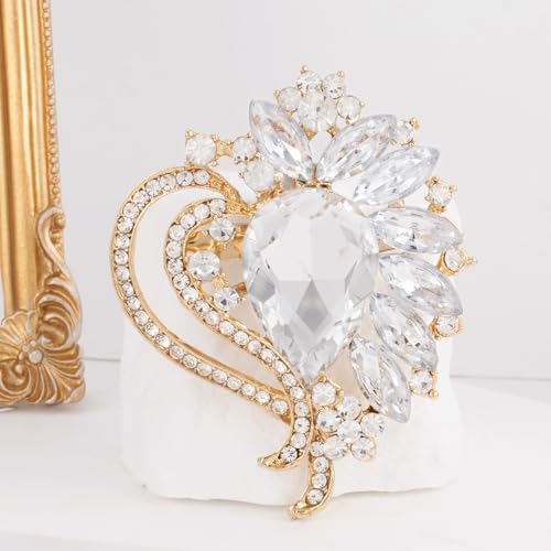 Image of LAXPICOL Vintage Austrian Crystal Elegant Heart Flower Brooch Pin For Women Wedding Broach Pin