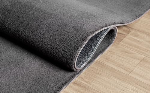 the carpet Relax kuscheliger Kurzflor Teppich, Anti-Rutsch Unterseite, Waschbar bis 30 Grad, Super Soft, Felloptik, Anthrazit, 120 x 160 cm