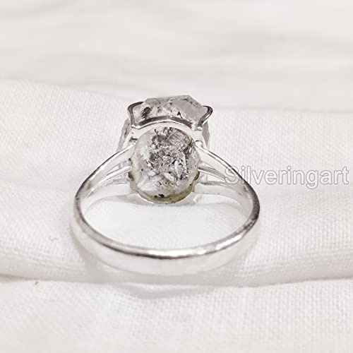 Natural Herkimer Diamond Ring, Rough Herkimer Diamond Ring, Birthstone, Boho Band, 925 Sterling Silver, Womens Ring, Christmas, Thanksgiving, Handmade, Statement Jewelry, Rough Gemstone Jewelry #TOP3