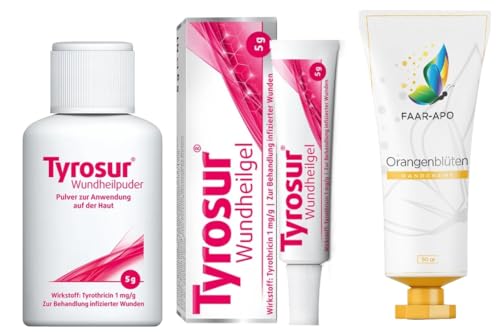 Tyrosur WundKombi Duo 5 gr.Pulver & 5 gr. Gel für schnelle Heilung I Wundbehadlung . inkl. einer hochwertigen Handcreme Marke Faar-Apo I Bekämpft die Infektion Beschleugnigt die Wundheilung