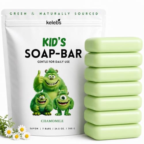 Image of KELEBS Hypoallergenic Kids Soap Bar | Organic & Gentle Body Wash for Children | Natural Ingredients - Chamomile, 7 Bars