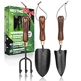RESTMO 3-teiliges Gartengeräte-Set, Gartenwerkzeuge aus Kohlenstoffstahl mit Holzgriff, inklusive Gartenschaufel, Pflanzkelle und Gartenkralle, Geschenk für Gartenliebhaber