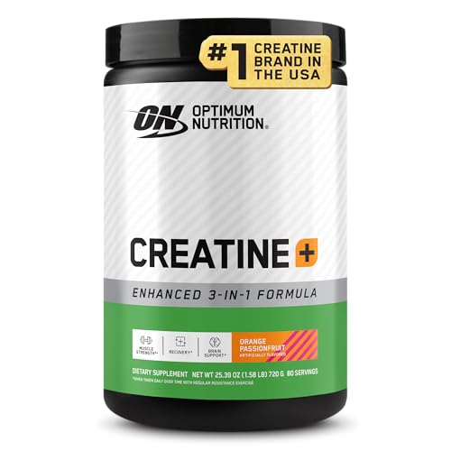 Optimum Nutrition Creatine Monohydrate Plus Powder Orange Passionfruit Flavored Creatine Performance Blend With Electrolytes for Hydration Added Vitamins 80 Servings 720 Grams (Packaging May Vary)