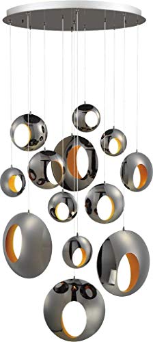 Eurofase 35910-015 Arlington Golden Hollowed Orb Round LED Pendant Light, 13-Light 39 Total Watts, 14"H x 40"Dia, Blackened Chrome