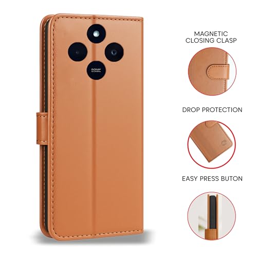 Image of AIBEX Shock Proof Flip Compatible for Redmi 14C 5G /Poco M7 5G /Redmi A4 5G /Poco C75 5G Flip Cover Leather Finish|Inside TPU with Card Pockets|Wallet Stand|Complete Protection Flip Case - Brown