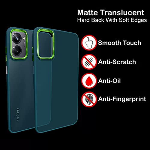Image of A rtistque Frosted Translucent Back Cover Case for Realme 10 Pro 5G | Electroplated Chrome Ring | Raised Camera Edges for Protection | Smooth Sides TPU - Green