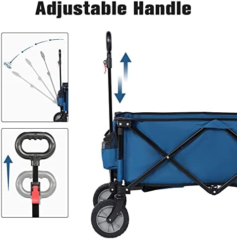 Timber Ridge Trolley on Wheels with Adjustable Handle Festival Trolley Cover Bag Drink Holders, Folding Wagon for Festival Camping Outdoor Garden Picnic Shopping Beach, 100KG Weight Capacity, Blue