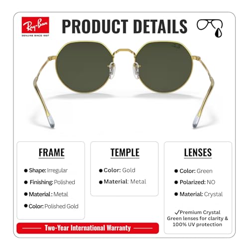 Image of Ray-Ban RB3565 JACK Square-Round Shaped Sunglasses for Men & Women with Official RAYBAN Eyewear Kit