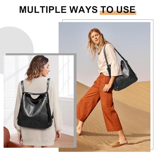 Image of PU Leather Purses 3PCS, Hobo Crossbody Bags Set for Women, 3 in 1 Convertible Backpack for Ladies Shoulder Bags satchel Bags