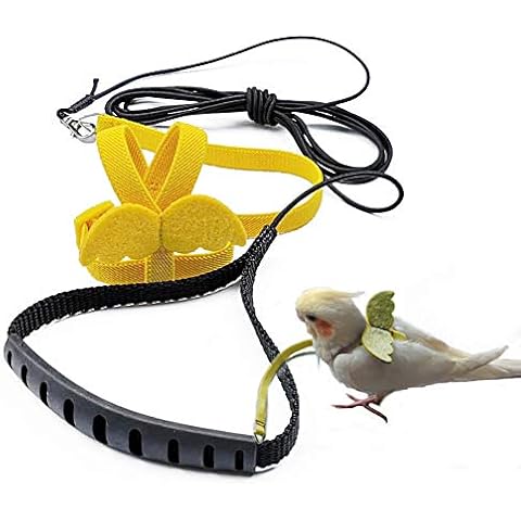 TBWHL Adjustable Parrot Bird Harness Leash Set Anti-bite Training Harness for Parrots Outdoor Flying Rope for Cockatiel Small Birds Cockatiel Monk Parakeet Conure Crested Myna S (Yellow) Cover