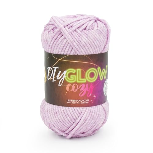 Lion Brand Yarn, DIY Glow Cozy, Glow in The Dark Yarn for Crocheting, Knitting & Crafts, Lilac, 1 Pack