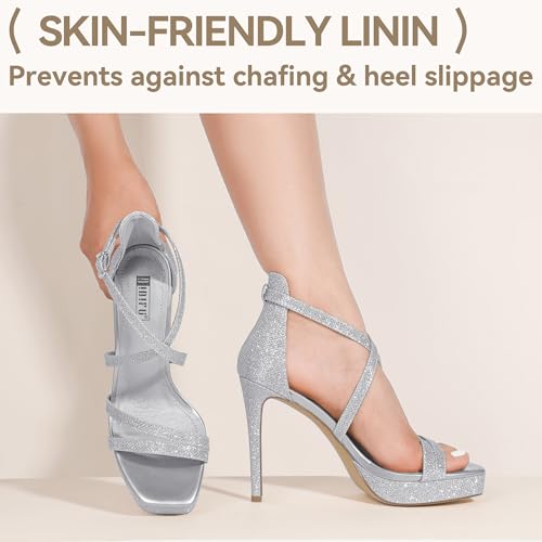 Image of IDIFU IN4 Platform High Heels for Women Strappy Heeled Sandals Square Toe Heels Stiletto Heels Women's Wedding Party Bridal Sexy Dress Shoes Open Toe Heels