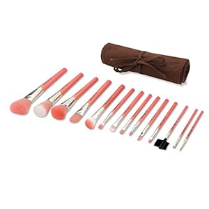Bdellium Tools Professional Makeup Brush Pink Bambu Series – Complete 14pc. Brush Set with Roll-Up Pouch