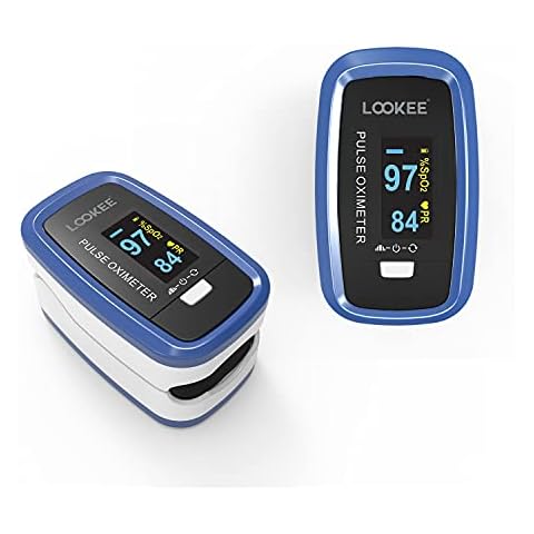 LOOKEE LK50D1A Deluxe Fingertip Pulse Oximeter - Finger SpO2 Blood Oxygen Saturation Monitor with Auto Rotate OLED Display Plethysmograph Waveform & Pulse Graph - Batteries Included - FSA/HSA Eligible Cover