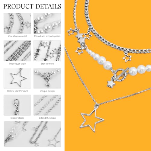 Image of SANNIDHI Pearl Necklace for Women Girls Gothic Rose Cross Pendant Chain Layered Necklace Stainless Steel Beads Choker Necklace Punk Aesthetic Necklace Jewellery Gifts for Women, Girls