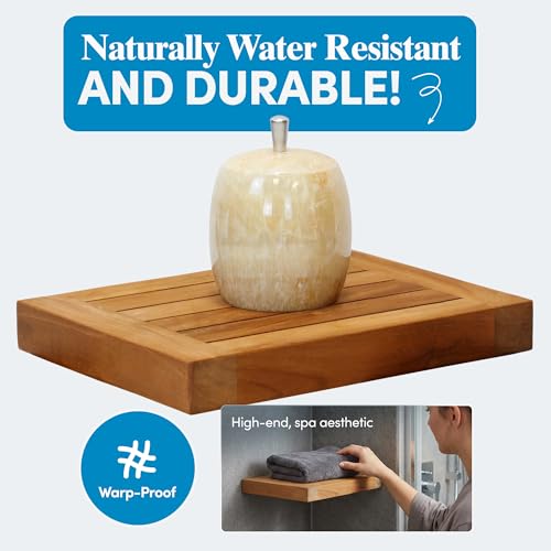 Image of AquaTeak Moa 12 inch Teak Floating Shelf, Wall Mounted, Holds Up to 10 lbs