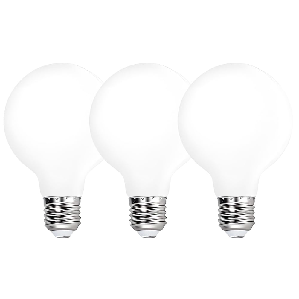 HUAMu E27 G80 Globe LED Bulbs 4W, 40W Incandescent Bulb Equivalent,Diameter 80MM Omnidirectional with Milky White Glass Lamp Shade,Cool White 6000K,Non-Dimmable, 3Pack