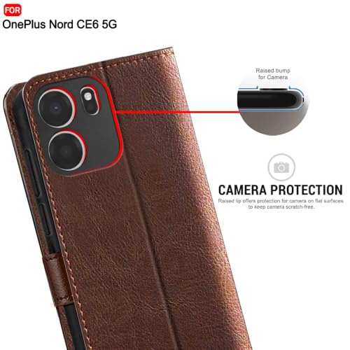 Image of TheGiftKart Flip Back Cover Case for OnePlus Nord CE 6 5G | Dual-Color Leather Finish | Inbuilt Stand & Pockets | Wallet Style Flip Back Case Cover for OnePlus Nord CE6 (Faux Leather, Brown & Coffee)