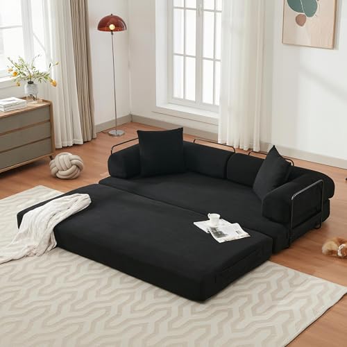 ZEIINPA Convertible Sleeper Sofa Bed with Cylindrical Pillow, Corduroy Folding