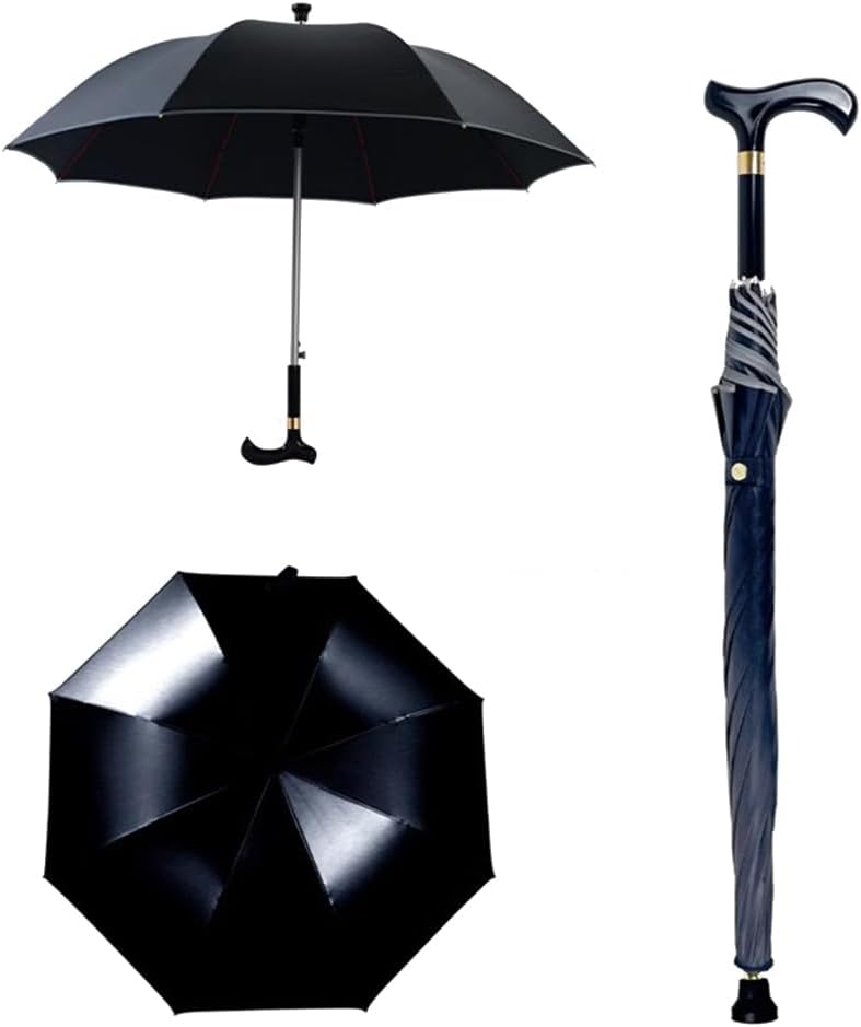 Multi-Function Walking Cane Umbrella, Lightweight Wear-Resistant Aluminum Straight Rod, Non-Slip Climbing Tourism Long Handle Crutch Umbrella,Black,83cm/32.6inch
