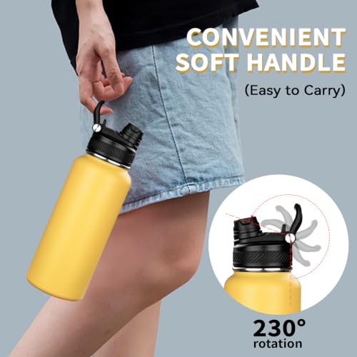 Image of 32 oz Insulated Water Bottle with Leak-proof 2-in-1 Straw and Spout Lid,Stainless Steel Sports Water Bottle with Handle,Double Wall Vacuum Metal Water Flask for Travel Camping School(Yellow,1)