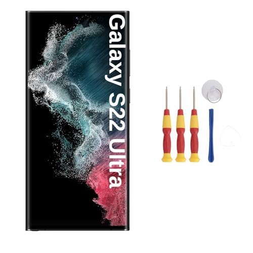 Phone Screen with Frame, Fingerprint Function, Black Touch Display Assembly, Replacement for S22 Ultra S908U W, for Phone Repairs