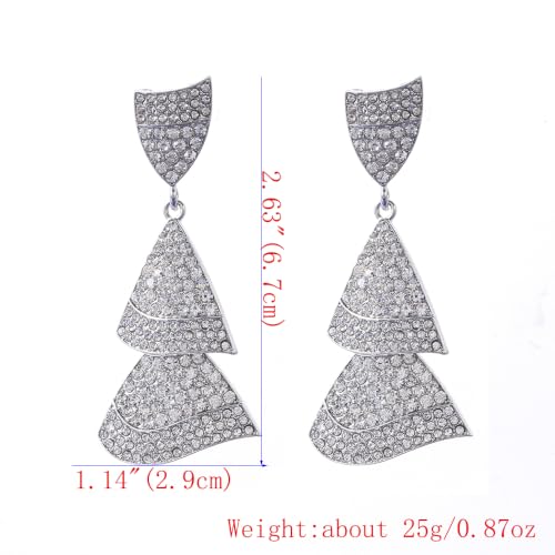 Classic Women Rhinestone Chandelier Layered Tassel Dangle Earrings (White) - image 4