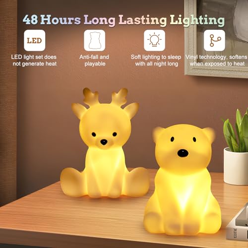 DIY Bemalen Nachtlicht Kinder, 3D Nachttischlampe 2er Set für Kinderzimmer Deko, Malen Bär und Hirsch zum als Nachtlicht Ideen für Adventskalender Füllung Kinder, Geschenke Bastelset für Kinder