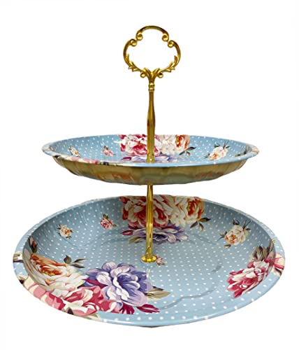 Charmed Vintage Floral Pattern 2 Tier Cake And Pastry Stand Server (Blue) #TOP1