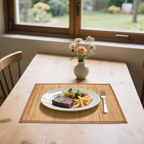 Piuluvor® 4 Stück Tischset aus Bambus, 45 × 30 cm Platzdeckchen Bambus, Hitzebeständige Platzset, Waschbar, Aufrollbar, für küche Speisetisch