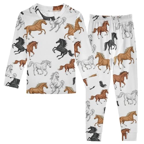 Pajama Sets Long Sleeve Horse Running Pattern Prints Soft Comfy Sleepwear 2 Piece PJS 3-8T