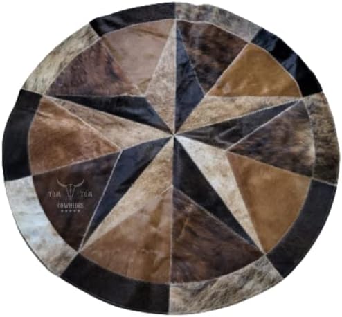 TOM TOM COWHIDES Rug Leather Star Cow Hide Patchwork Area Round Carpet 40''