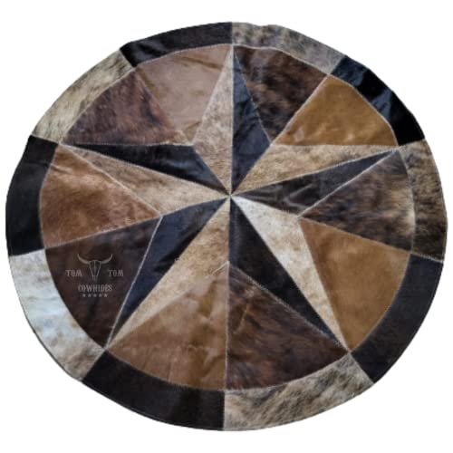 Tom Tom Cowhides Rug Leather Star Cow Hide Patchwork Area Round Carpet 40'' #TOP29