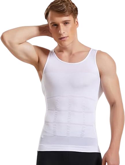 Men's Slimming Compression Vest, Body Shaper Tank Top, White-image-5