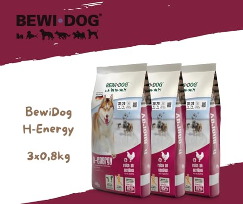 Bewi Dog H-Energy 3x0,8kg - Hundefutter - Hochleistungs-Trockenfutter für aktive Hunde - Mit Geflügel, Fisch & Lachsöl – Für Sport- & Arbeitshunde – Proteinreiches Futter – Made in Germany - Bundle