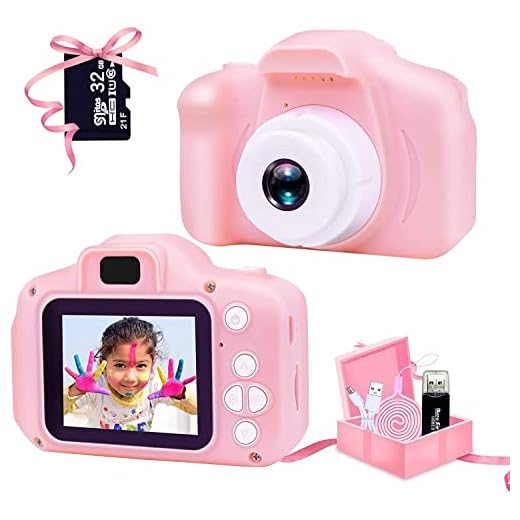 HDGT, Cámara de fotos para niños, mini cámara digital para niños, 1080P HD, videocámara antigolpes, foto de vídeo para niñas, niños de 3 a 12 años (32 G SD tarjeta incluida). Rosa