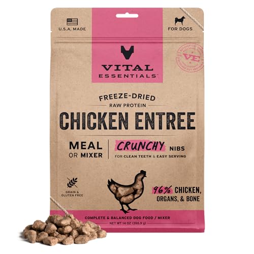 Vital Essentials Freeze-Dried Raw Chicken Crunchy Nibs | Complete Meal or Mixer Dog Food | 14 oz