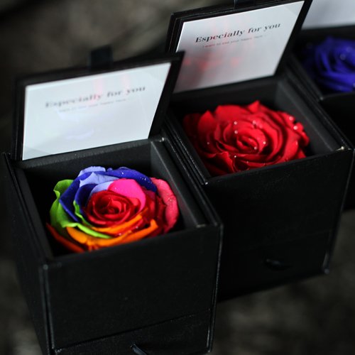 Amazon｜ジュエリーBOX レインボーローズ 花言葉「奇跡」 プリザーブド