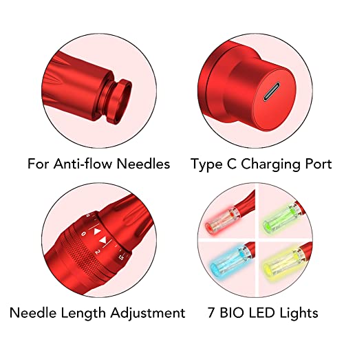 Drroller-Dermapen-Professional-Electric-Derma-Pen-Derma-Stamp-for-Face-Body-Hair-Growth-Wireless-Derma-Machine-Kit-Skin-Pen-with-Anti-Flow-Back-Replacement-Needle-Cartridges-2pcs-12-pin-Red