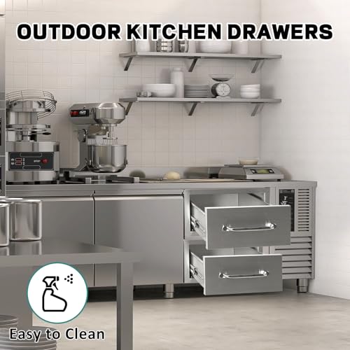 Image of Outdoor Kitchen Drawers 14 inch W x 8.5 inch H x 23 inch D Stainless Steel Drawer BBQ Single Drawers with Chrome Handle for Outdoor Kitchen Island, Patio Grill Station