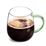 MAQQL Clear Glass Mug With Green Handle, 16 oz, High Borosilicate Large Coffee Mug for Drinking or as a Gift