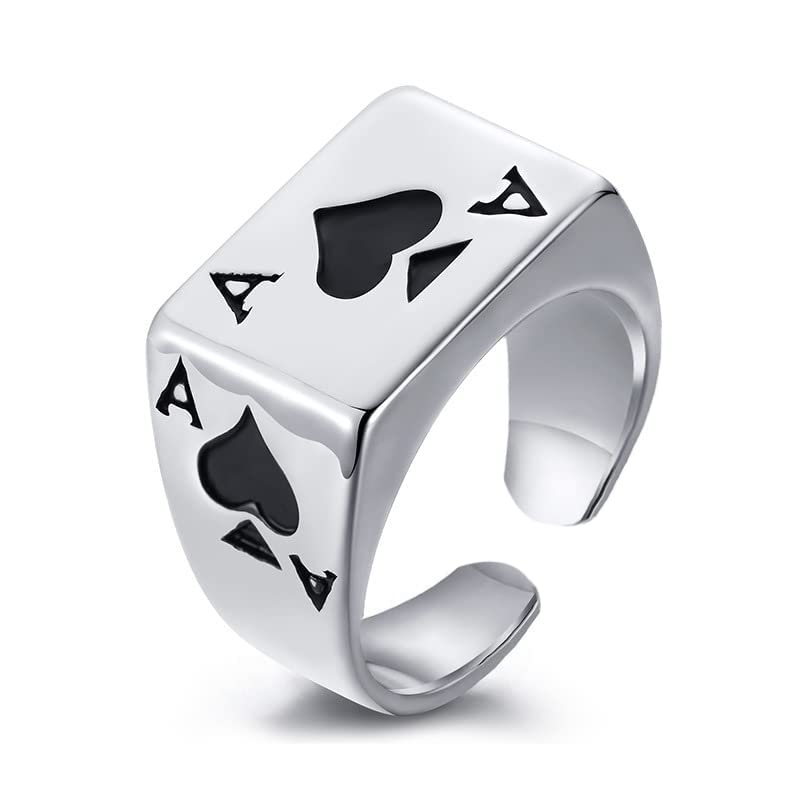 Stylish Silver Ring For Men Poker Design Stainless Steel Adjustable Silver Ring For Men Boys Girls-image-22