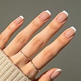 Modelones French Tips Press on Nails, Summer Pink White Short Square Fake Nails, Reusable Nail Kit with Nail Glue Adhesive Tabs Mini Nail File, Nails Press Ons 32Pcs 16 Sizes, Women Girl Gift