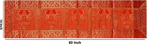 Image of Red Table Runner Room Decor Silk Brocade Jacquard Long Runner Table Cloth 4 & 6 Seater Dinning Table (16 Inches X 60 Inches)