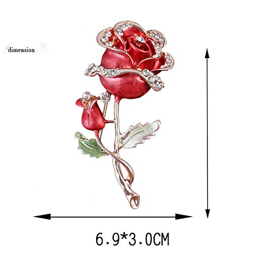 Enamel Crystal Red Rose Flower Brooch Pin Fashion Personality Floral Brooches Decorative Jacket Pin Party Dance Wedding Banquet For Elegant Women Girl Jewelry Accessories(Red Rose Flower Brooch) #TOP2