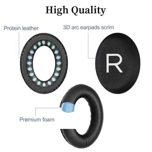 Almohadillas de repuesto para auriculares Bose QuietComfort 45 - Cojines para auriculares con cancelación de ruido para Bose QC45/QC SE/Nuevos auriculares inalámbricos QuietComfort, color negro miniatura 3