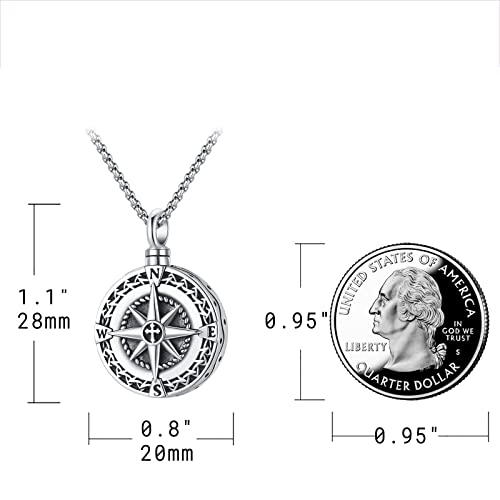 Eusense Cremation Jewelry for Ashes Urn Necklace to Put Ashes In 925 Sterling Silver Memorial Pendant Compass Urn Necklaces for Ashes Necklace for Women Men4