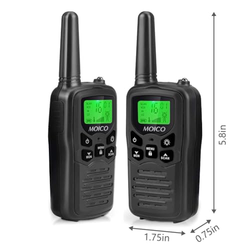 Image of MOICO Long Range Walkie Talkies for Adults with 22 FRS Channels, Family Walkie Talkie with LED Flashlight VOX LCD Display for Hiking Camping Trip (Black 2 Pack)