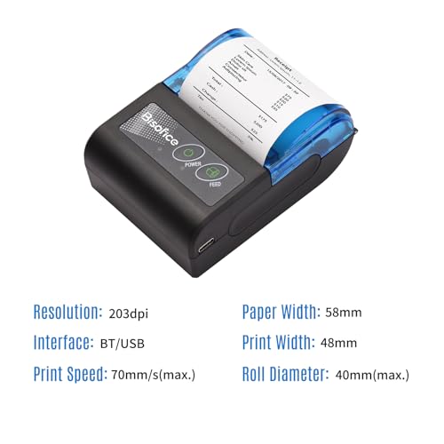 Image of Portable Mini Thermal Printer for Restaurant Retail POS Ticket Printing | 58mm Paper Wireless Receipt Printer 203dpi BT USB Inkless Printing 1500mAh