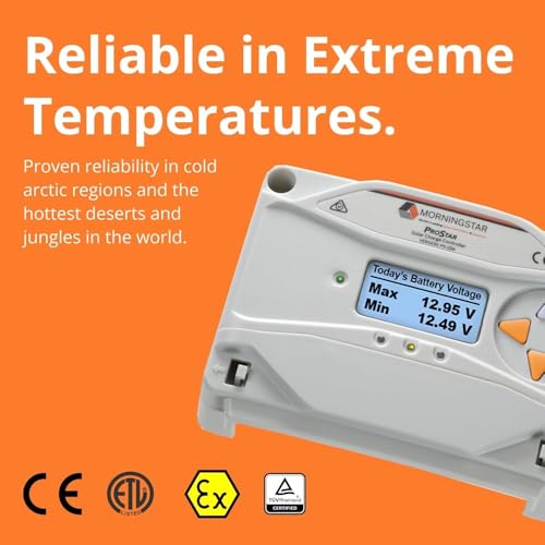 Image of Morningstar Prostar 15A PWM Solar Charge Controller w / Built-In Meter (PS-15M) - Intelligent Solar Panel Regulator, Supports 12V /24V LA /Lithium Batteries, LVD /Lighting Control, HazLoc Rated, Low Noise